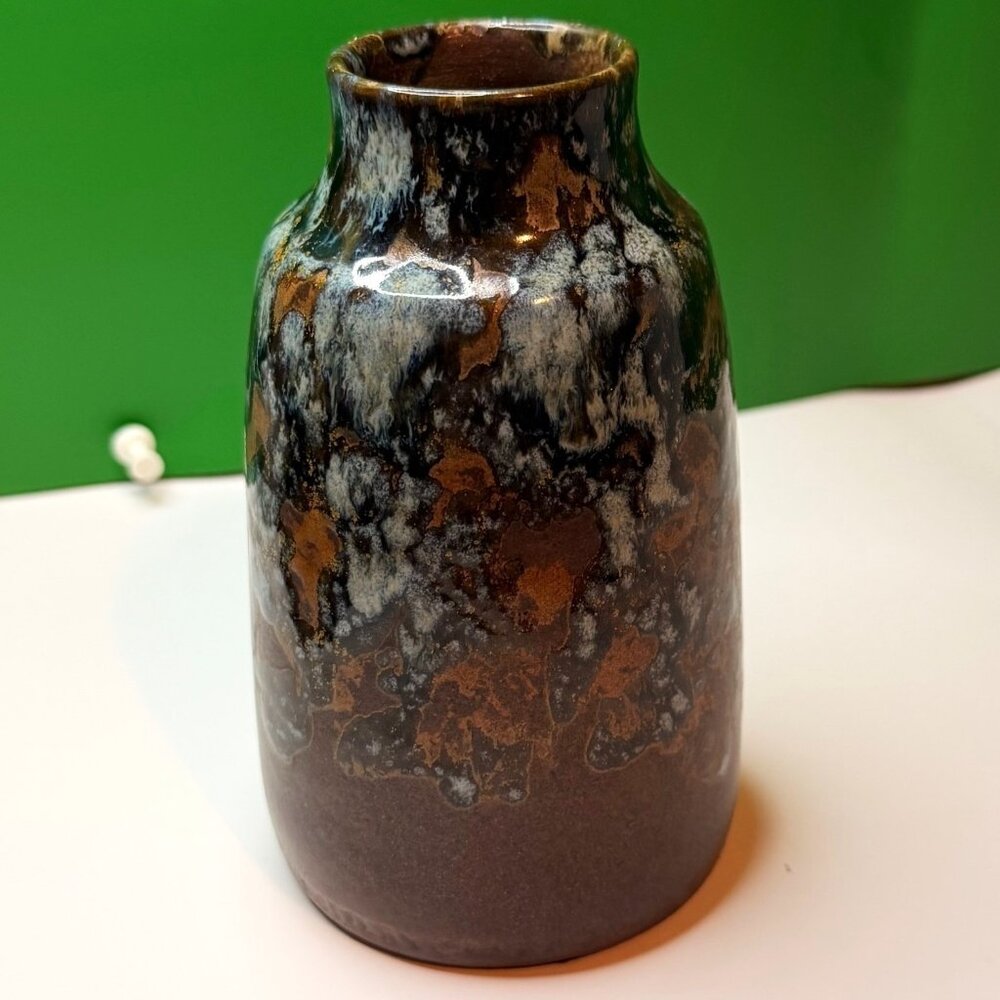 Pottery Craft Compton CA Drip Glaze Stoneware Vase Brown Black 5.5" USA Vintage